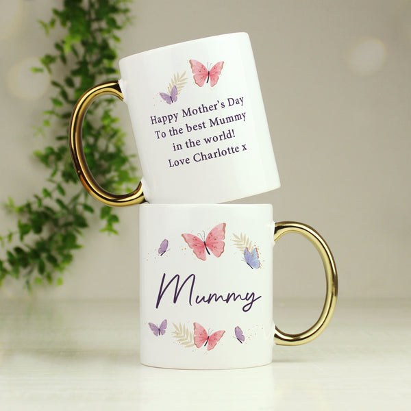 Personalised Butterfly Gold Handled Ceramic Mug
