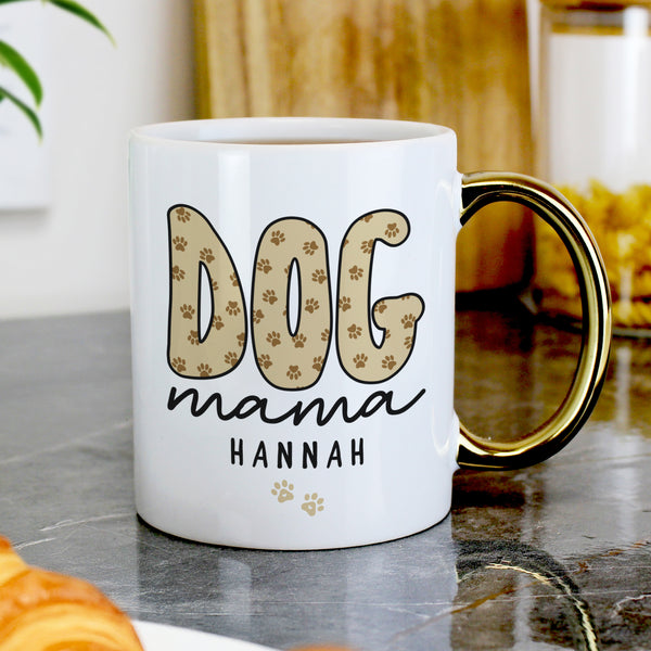 Personalised Dog Mama Gold Handle Ceramic Mug