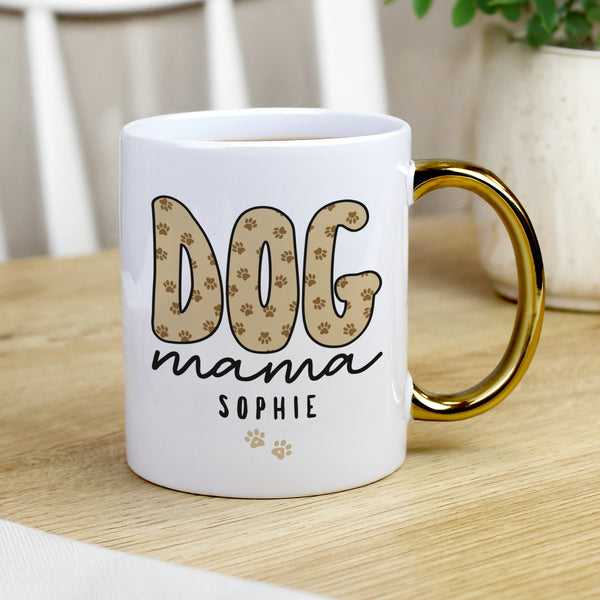 Personalised Dog Mama Gold Handle Ceramic Mug