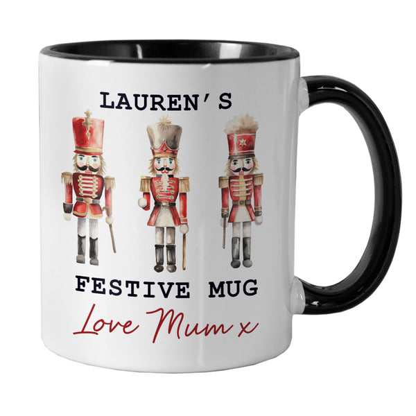 Personalised Nutcracker Black Handle Ceramic Mug