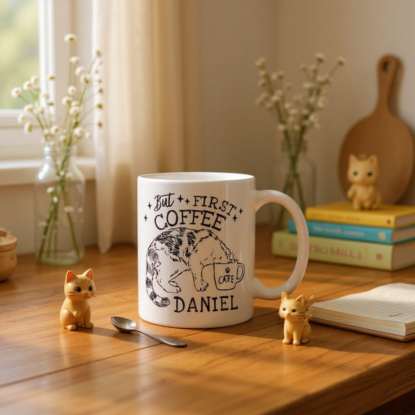 Personalised Cat Mama Gold Handle Ceramic Mug