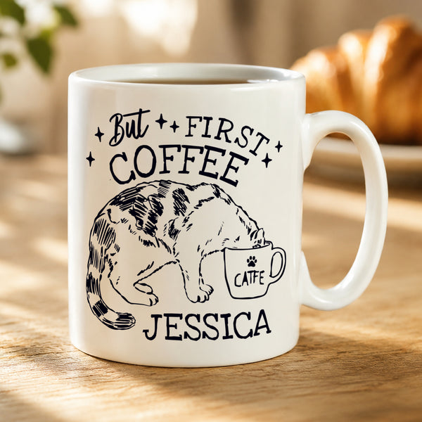 Personalised Cat Mama Gold Handle Ceramic Mug