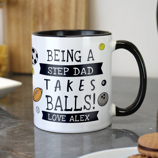 Personalised Takes Balls Black Handle Ceramic Mug