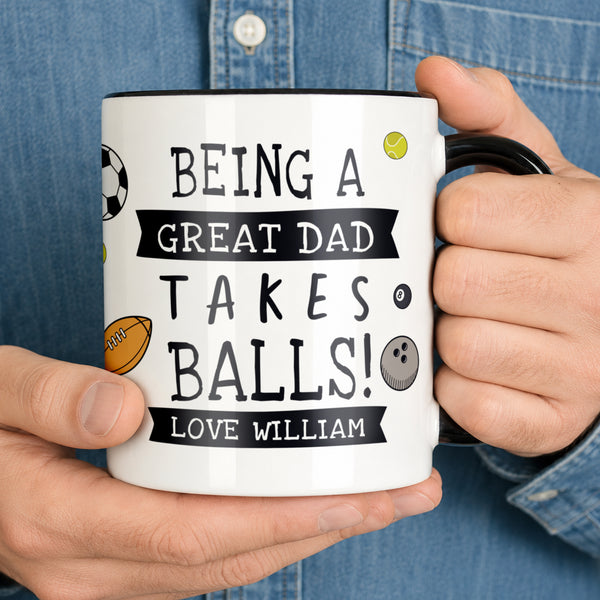 Personalised Takes Balls Black Handle Ceramic Mug
