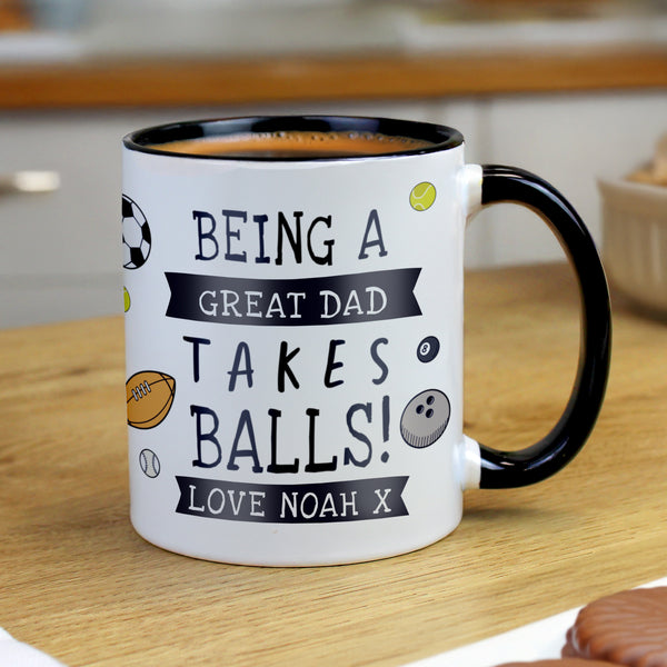 Personalised Takes Balls Black Handle Ceramic Mug