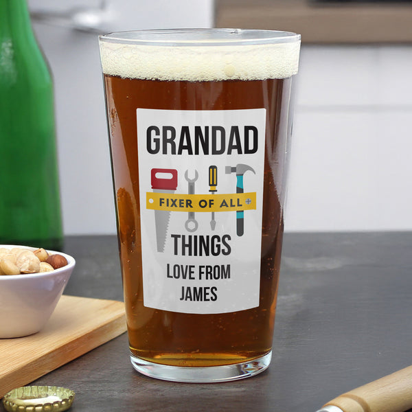 Personalised Fixer Of All Things Printed Beer Glass