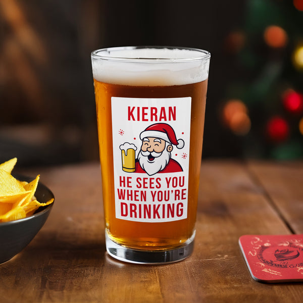 Personalised Santa Pun Christmas Beer Glass