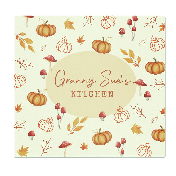 Personalised Pumpkin Autumn Glass Chopping Board