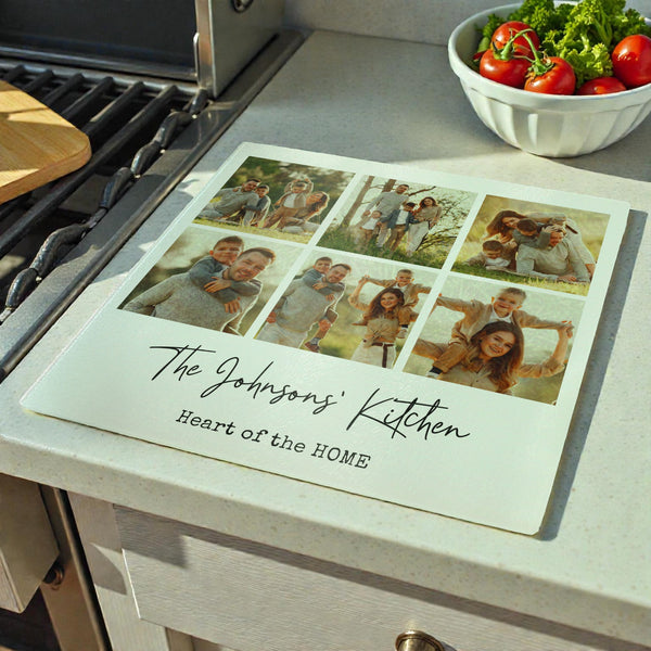Personalised Multi Photo Upload Glass Chopping Board