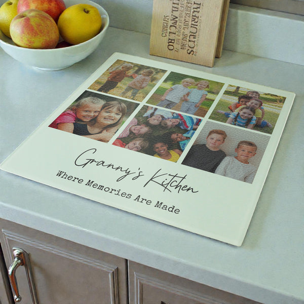 Personalised Multi Photo Upload Glass Chopping Board