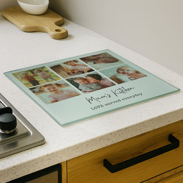 Personalised Multi Photo Upload Glass Chopping Board