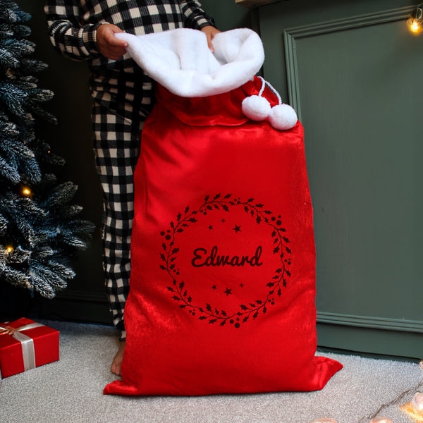 Personalised Holly Red Christmas Sack