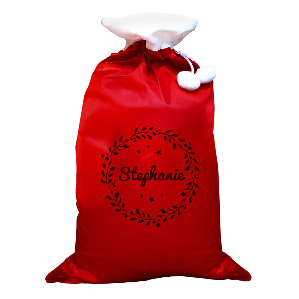 Personalised Holly Red Christmas Sack