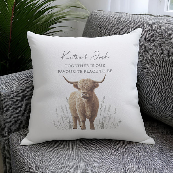 Personalised Highland Cow Filled Cushion