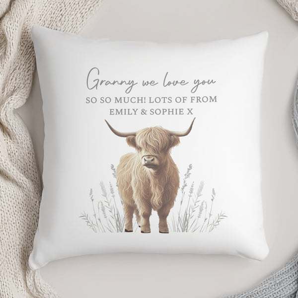 Personalised Highland Cow Filled Cushion