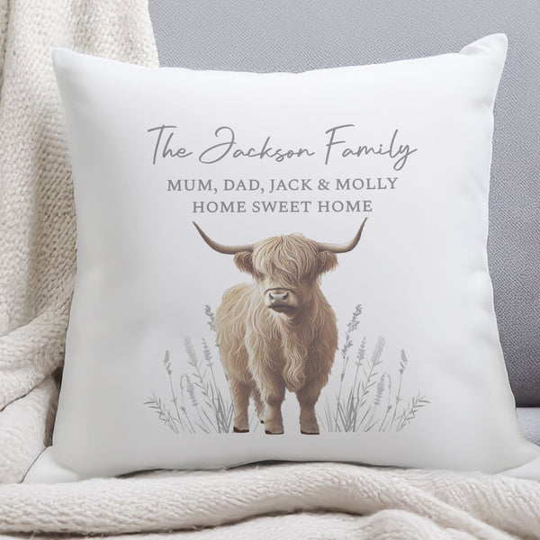 Personalised Highland Cow Filled Cushion