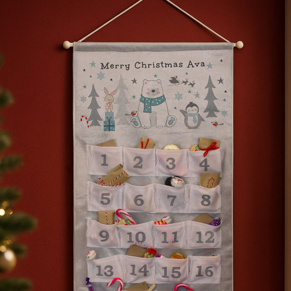 Personalised Polar Bear Advent Calendar In Silver Grey