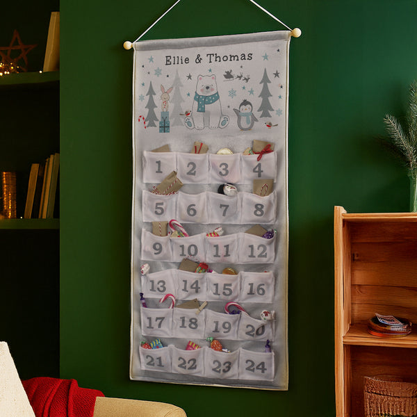 Personalised Polar Bear Advent Calendar In Silver Grey