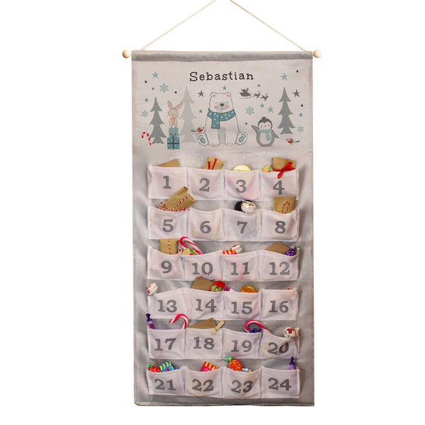 Personalised Polar Bear Advent Calendar In Silver Grey