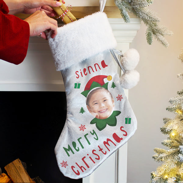 Personalised Photo Upload Elf Christmas Stocking