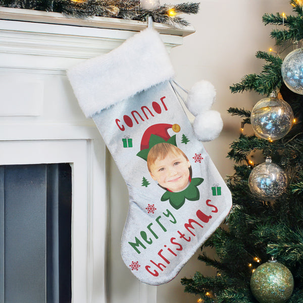 Personalised Photo Upload Elf Christmas Stocking