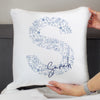Personalised Floral Blue Initial Filled Cushion