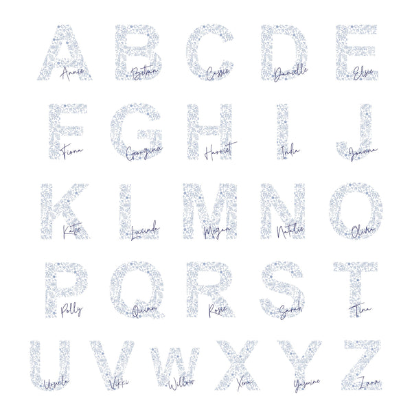 Personalised Floral Blue Initial Filled Cushion