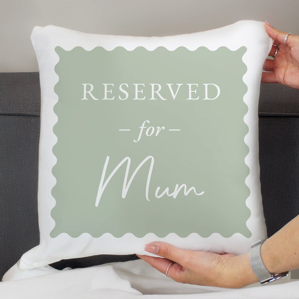 Personalised Sage Green Reserved For Filled Cushion