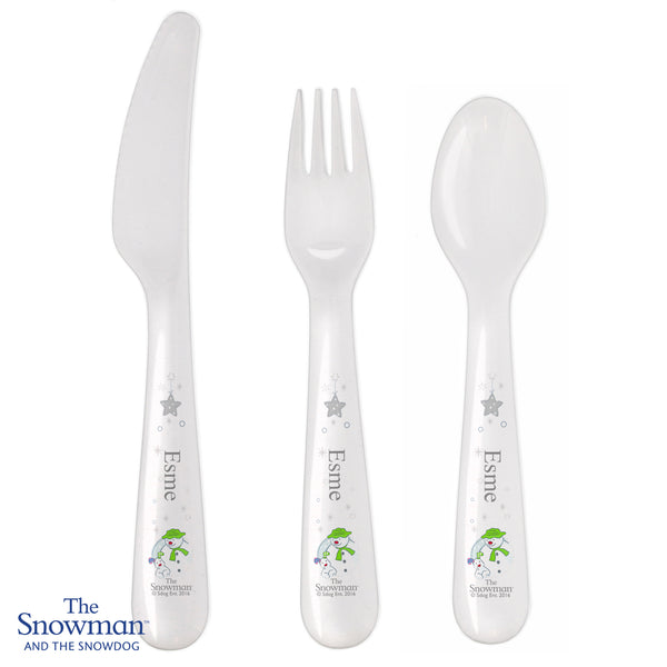 Personalised The Snowman and the Snowdog 3 Piece Plastic Cutlery Set