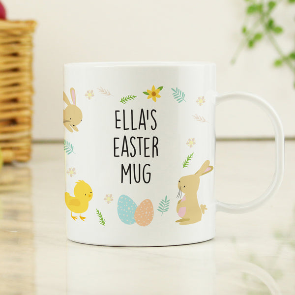 Personalised Easter Bunny & Chick Plastic Childrens Mug