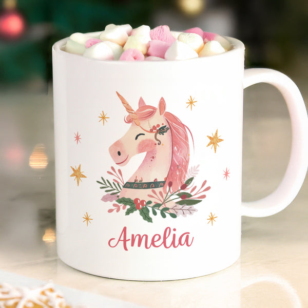 Personalised Unicorn Christmas Plastic Mug
