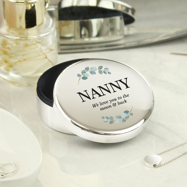 Personalised Botanical Round Nickel Plated Trinket Box