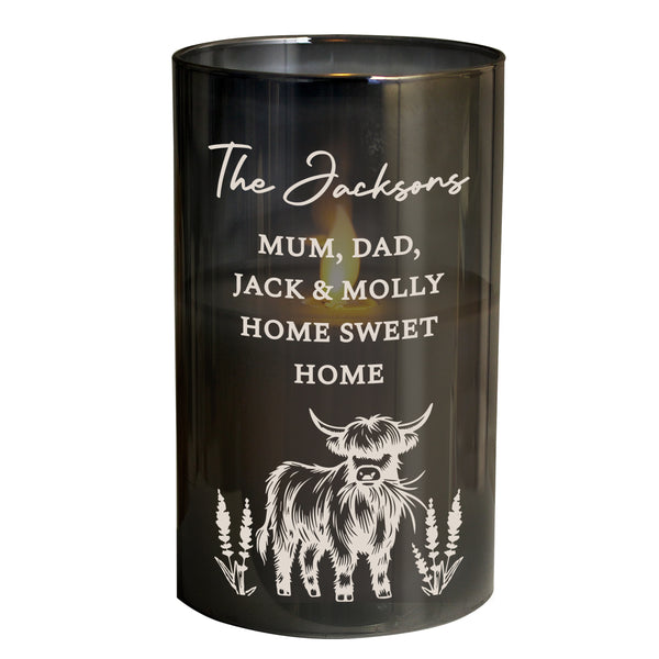 Personalised Highland Cow Glass LED Candle