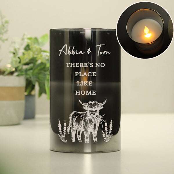 Personalised Highland Cow Glass LED Candle