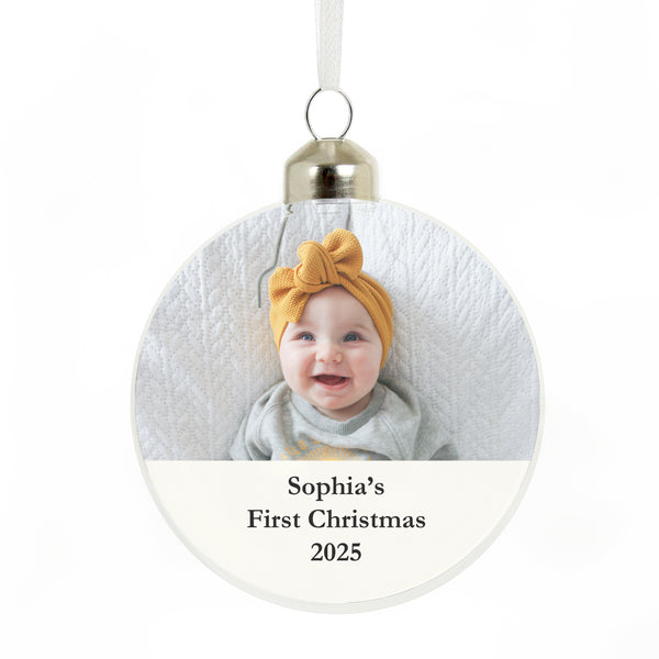 Personalised Message Photo Upload Glass Bauble