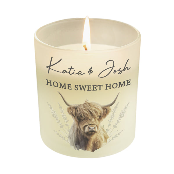 Personalised Highland Cow Frosted Glass Wax Candle