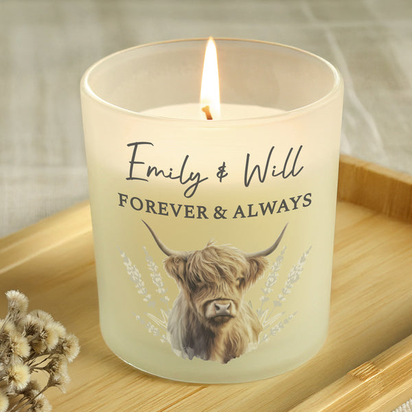 Personalised Highland Cow Frosted Glass Wax Candle