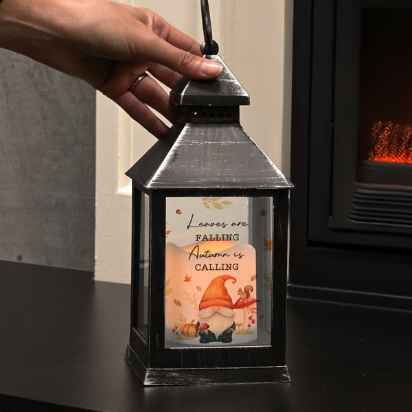 Personalised Autumn Gonk LED Black Lantern
