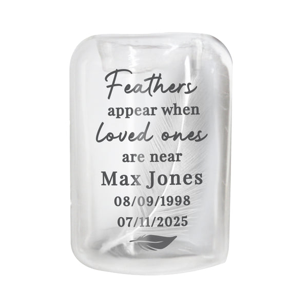 Personalised Loved Ones Memorial Feather Tealight Candle Holder