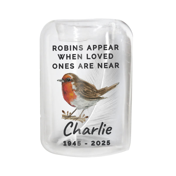 Personalised Robin Memorial Feather Tealight Candle Holder