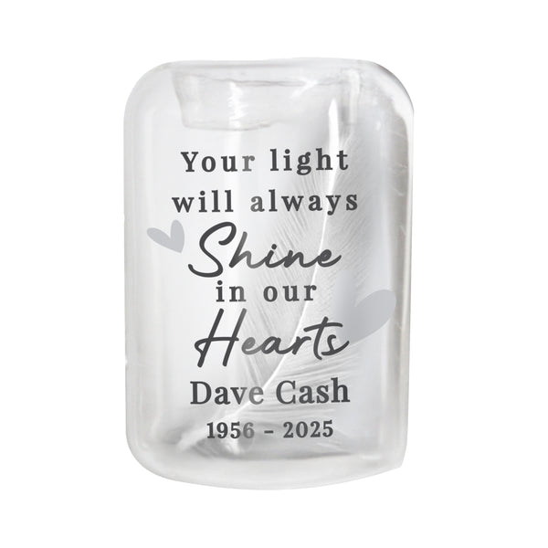 Personalised In Our Hearts Memorial Feather Tealight Candle Holder