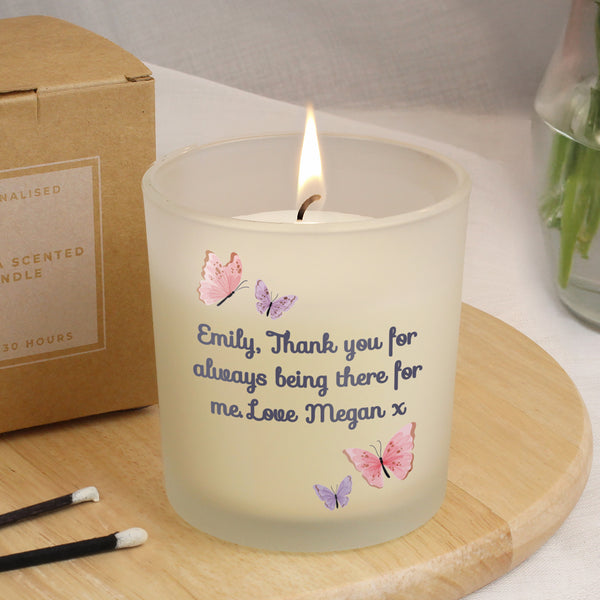 Personalised Butterfly Frosted Glass Wax Candle