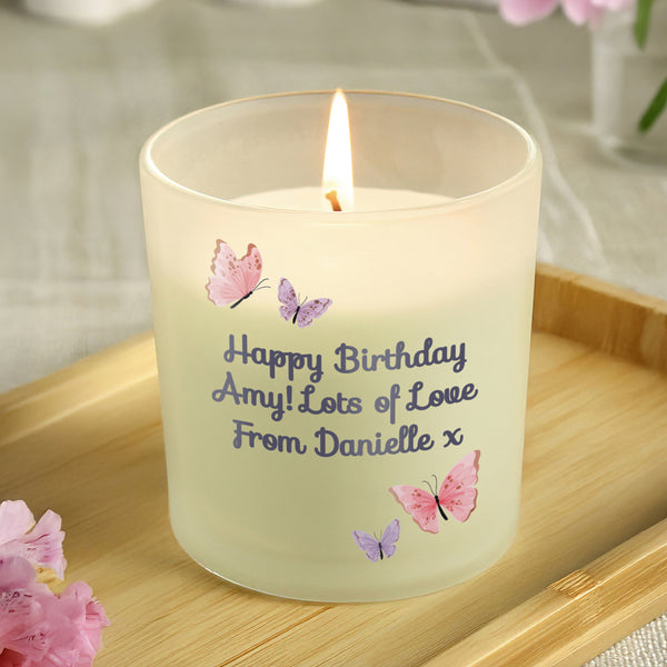 Personalised Butterfly Frosted Glass Wax Candle