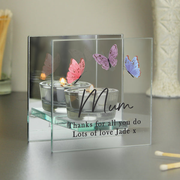 Personalised Butterfly Mirrored Tealight Candle Holder