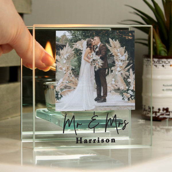 Personalised Photo Upload Mirrored Glass Tealight Candle Holder