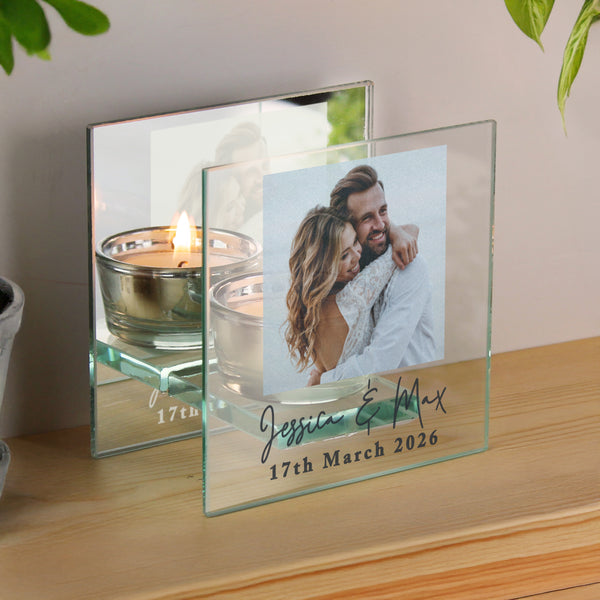 Personalised Photo Upload Mirrored Glass Tealight Candle Holder