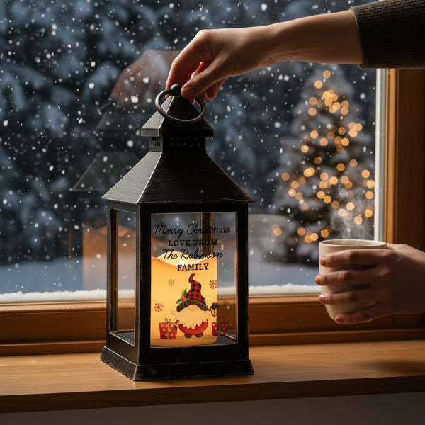 Personalised Christmas Gonk Black LED Lantern