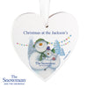 Personalised The Snowman and the Snowdog Wooden Heart Hanging Decoration