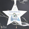Personalised The Snowman and the Snowdog Wooden Star Hanging Decoration