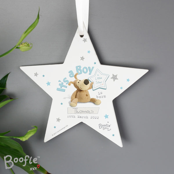 Personalised Boofle Its a Boy Wooden Star Hanging Decoration
